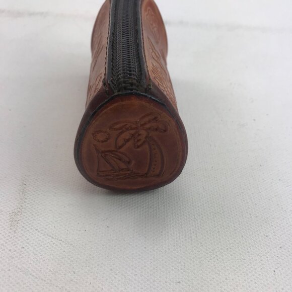 Carved Leather Butterfly Flower Keychain Coin Purse Sailboat Palm Tree Souvenir - Picture 6 of 6